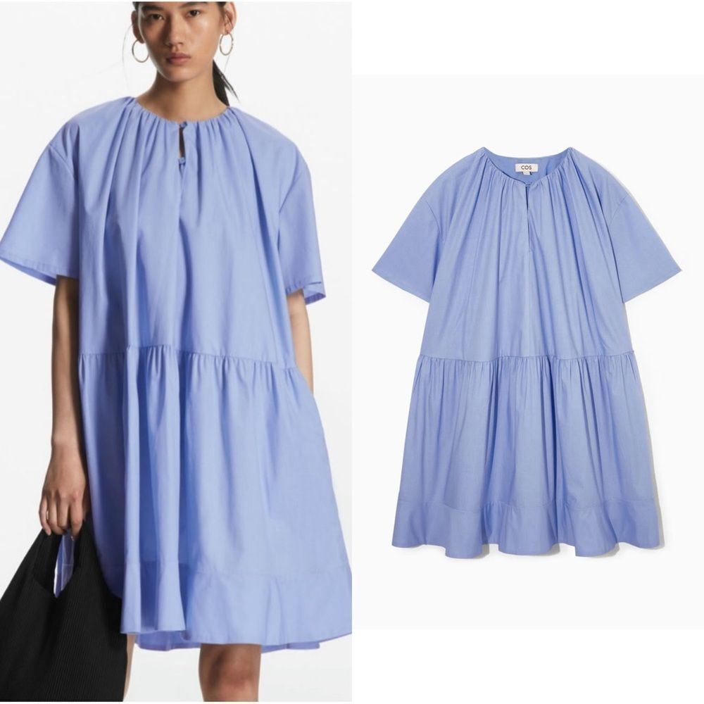 COS Oversized Tiered Dress in Sky blue